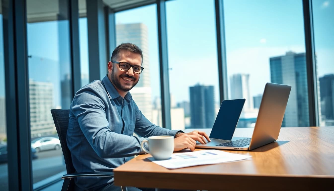 Headhunter Finance: Motivierter Headhunter im modernen Büro bei der Arbeit.