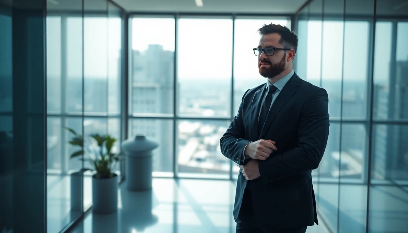Professioneller Headhunter in einem modernen Büroumfeld, der aktiv eine Karrierechance prüft.