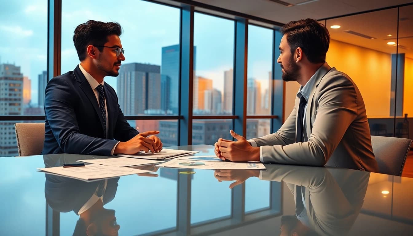 Professional headhunter consulting on recruitment strategies for Fachkräfte Vertrieb Headhunter in a modern office.