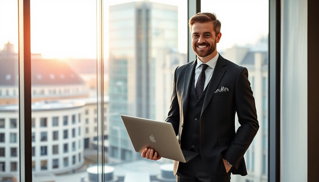 Headhunter Köln berät Führungskräfte in modernem Büro mit Stadtpanorama.
