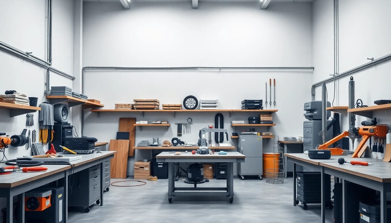 Visualisieren Sie die hochwertigen Abstandshalter von abstandshalter.com in einer modernen Werkstattumgebung, um deren Anwendung und Design zu veranschaulichen.
