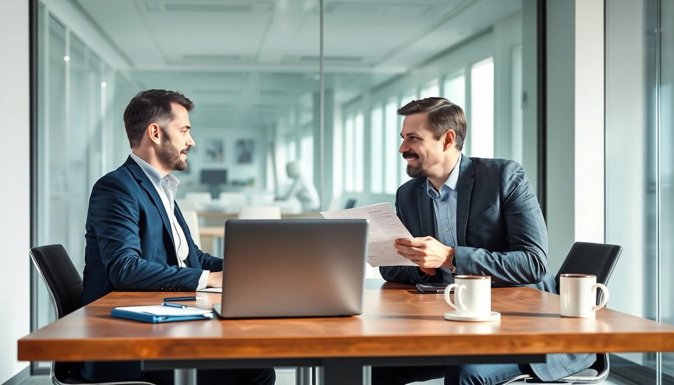 Headhunter Saarbrücken in einem modernen Büro, wo strategische Gespräche über Karrierechancen stattfinden.