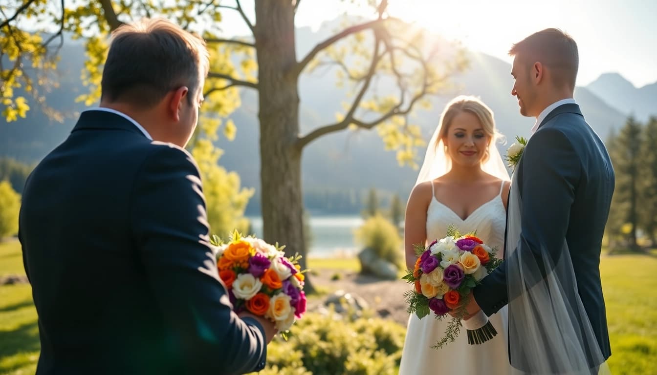 Hochzeitsfotograf Schliersee bei einer romantischen Zeremonie im Freien.