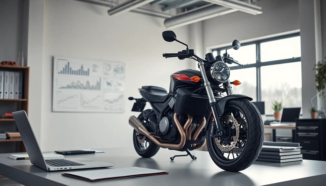 Motorradgutachten Augsburg in a professional office environment with motorcycle evaluation documents.