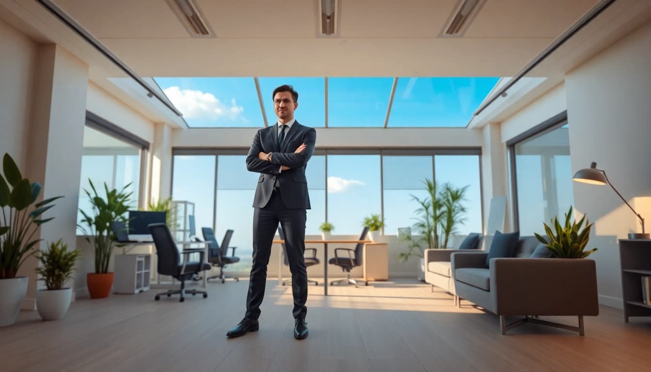 Headhunter Wiesbaden in einem modernen Büro, energisches Gespräch mit Klient und inspirierende Umgebung.