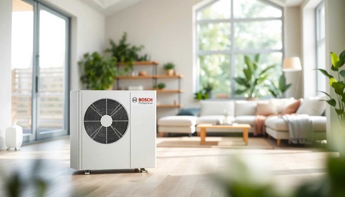 Wärmepumpe Bosch optimal in einer modernen Wohnung präsentiert.