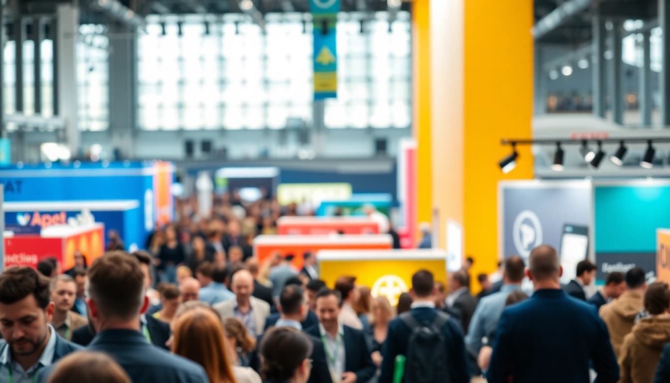 Messefotograf München dokumentiert lebhafte Stände und engagierte Besucher auf einer Veranstaltung.