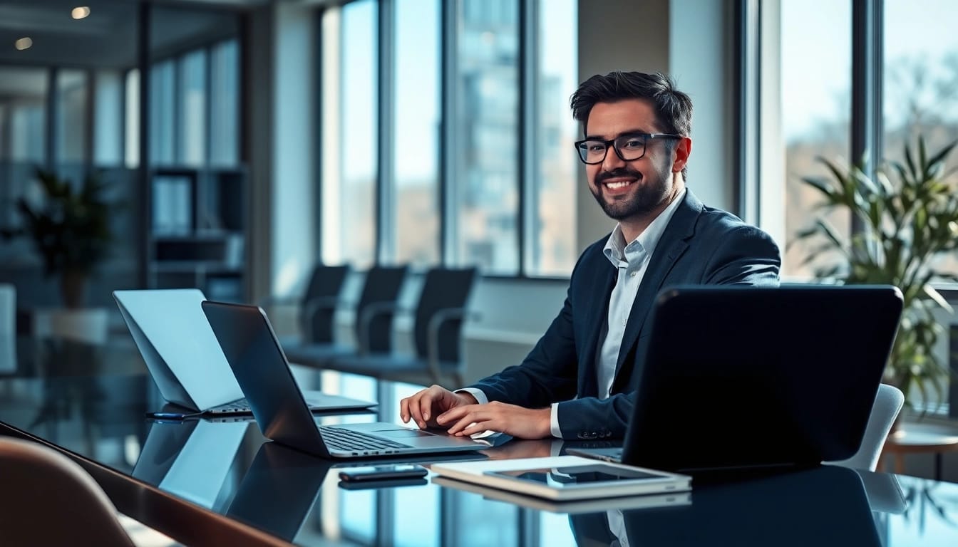 Headhunter IT kommuniziert professionell im modernen Büro.