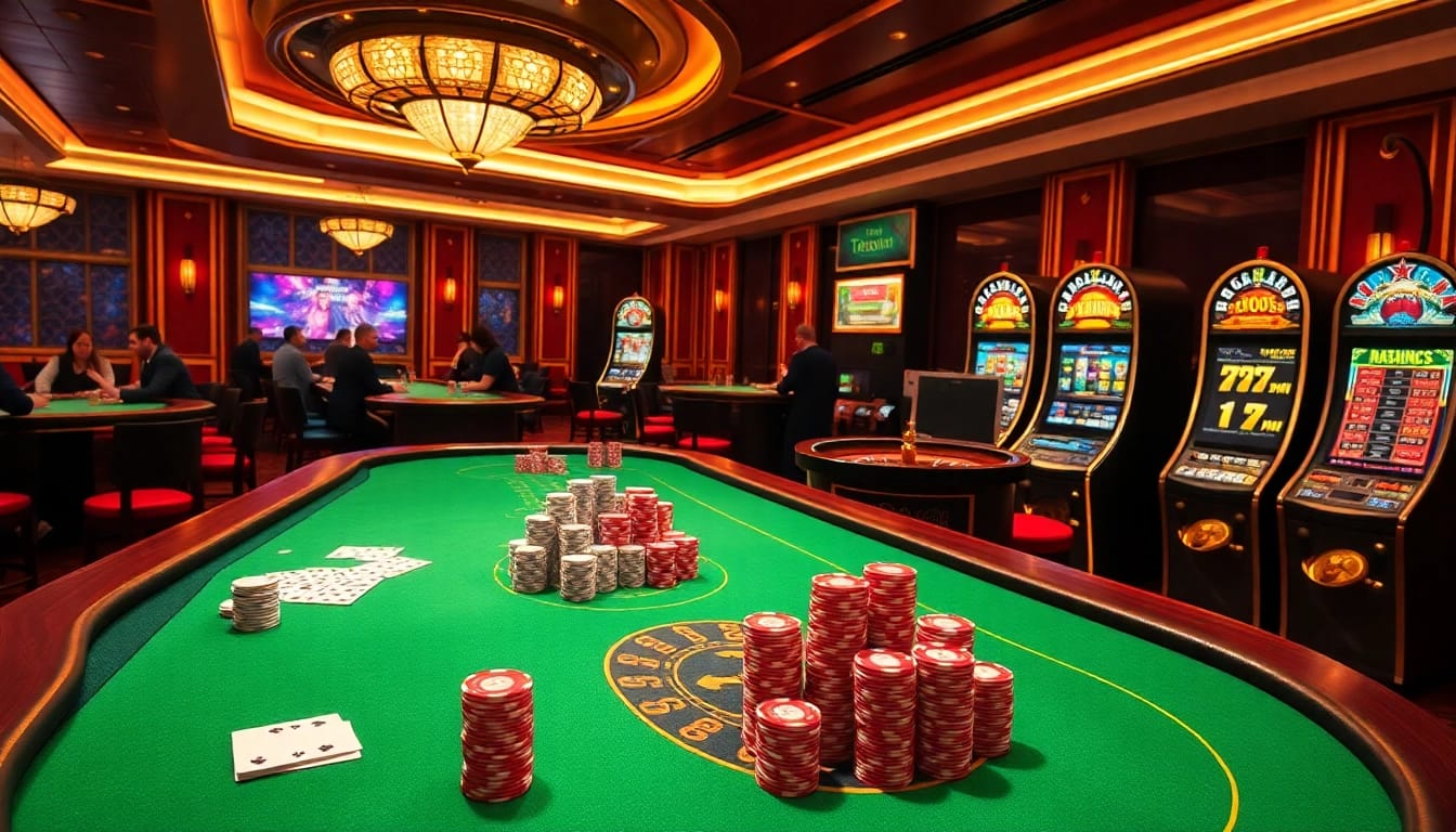 Players enjoying high-stakes poker at 789win club with vibrant casino decor.