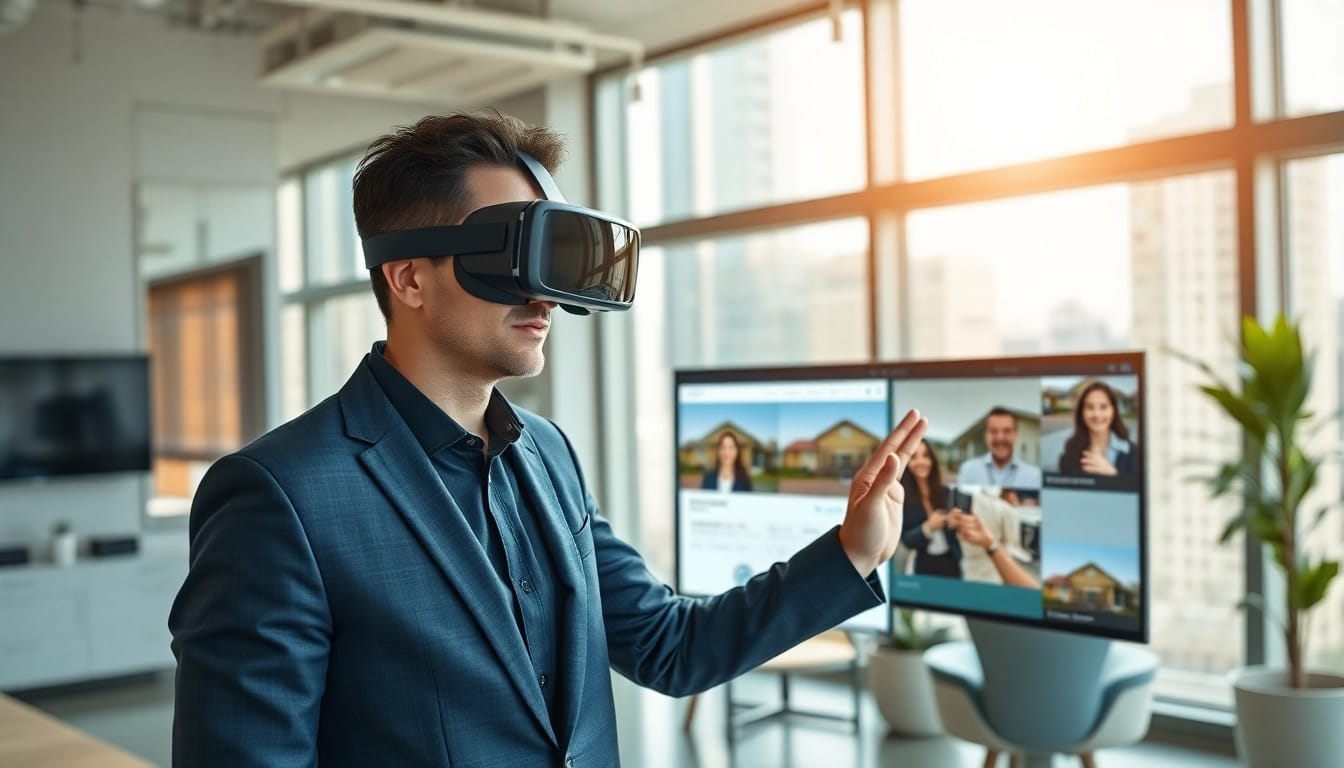 Immobilienmakler Frankfurt Ginnheim berät Kunden in modernem Büro mit digitalen Medien.