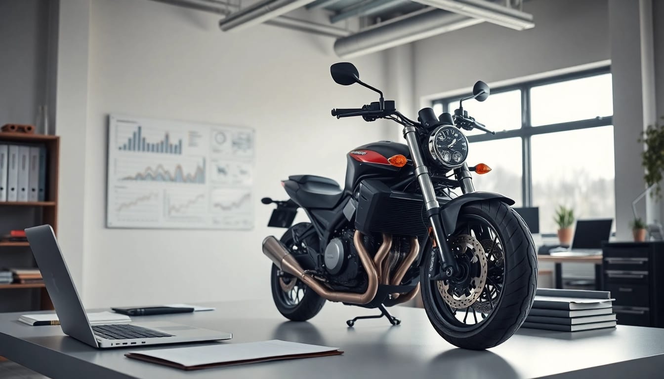 Motorradgutachten Augsburg in a professional office environment with motorcycle evaluation documents.