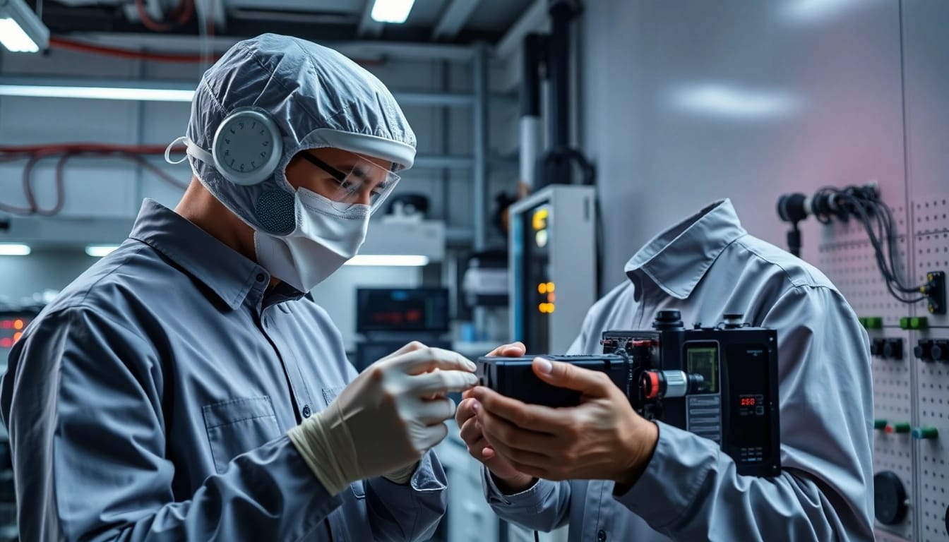 Techniker führt eine Funktionsprüfung elektrischer Geräte durch, um ihre Leistung zu überprüfen.