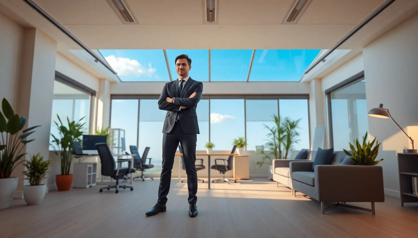 Headhunter Wiesbaden in einem modernen Büro, energisches Gespräch mit Klient und inspirierende Umgebung.