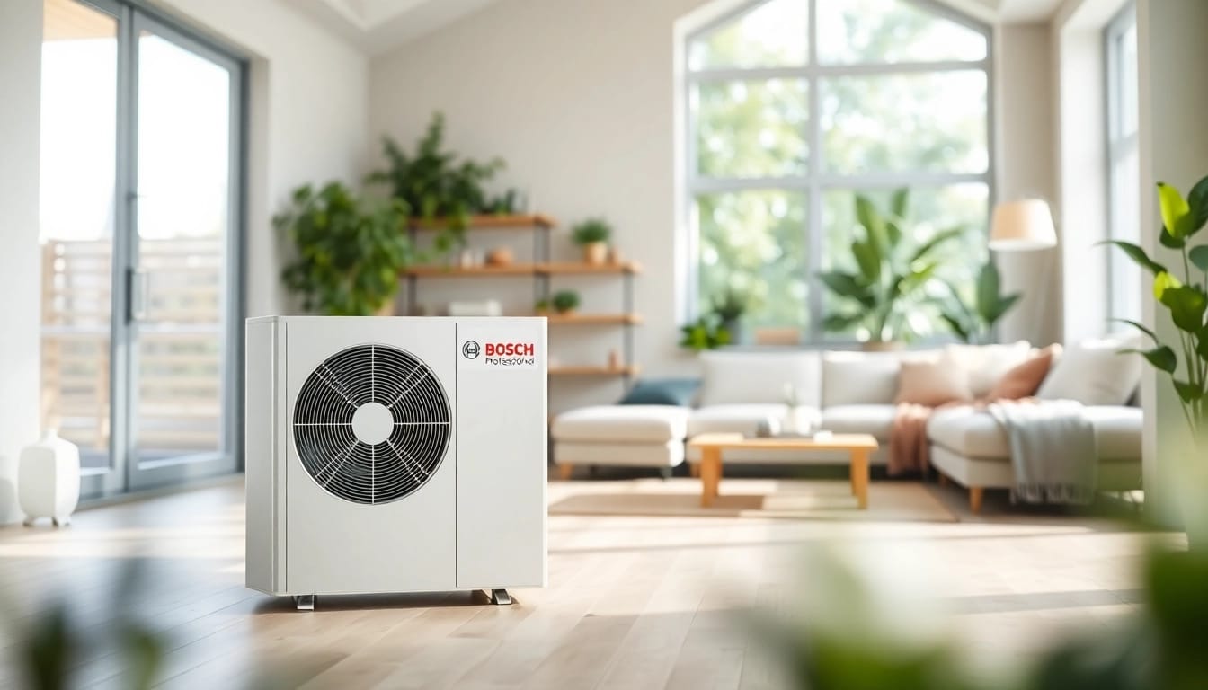 Wärmepumpe Bosch optimal in einer modernen Wohnung präsentiert.