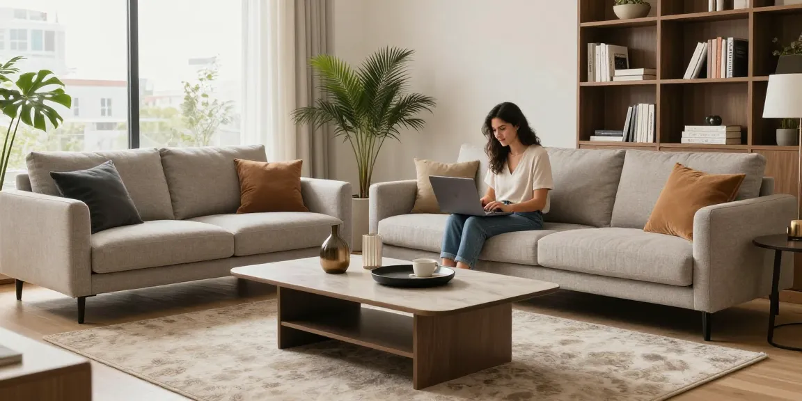 Gemütliches Wohnzimmer mit stilvollem Sofa beim Einkauf von möbel online kaufen.