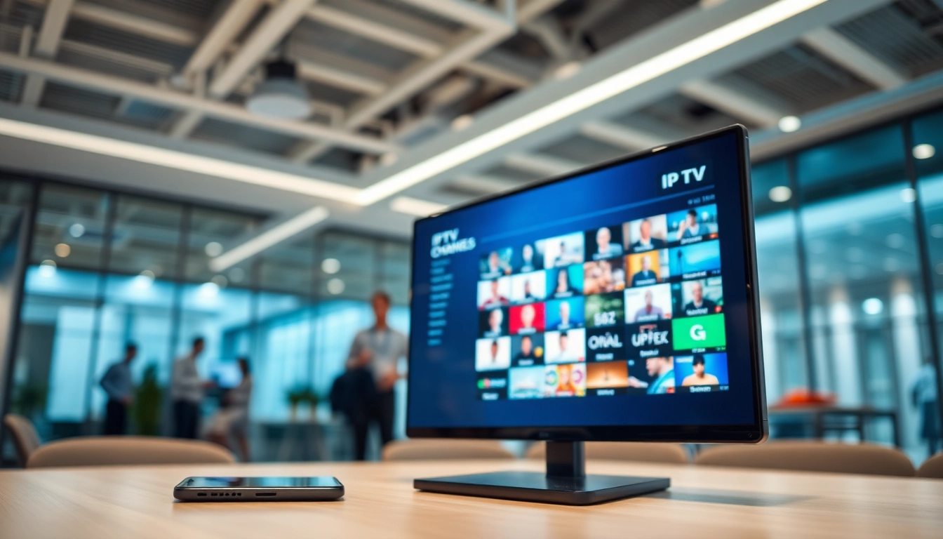 Iptv Anbieter demonstrating features on modern screens in a professional setting.