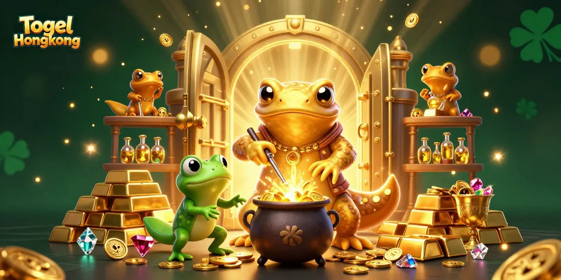 Togel Hongkong: Experience dynamic winnings with a magical alchemist scene full of gold and treasures.