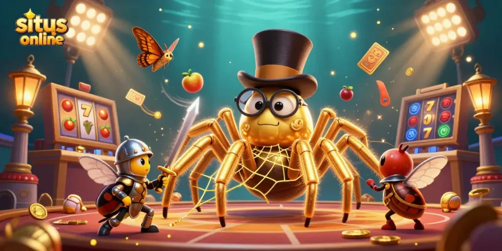 Experience the excitement of situs slot online with vibrant 3D characters and gaming elements in a captivating scene.