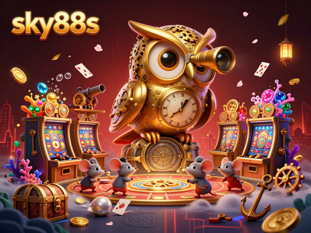Engage in the thrilling world of sky88s with vibrant gold coins and enchanted characters at an imaginative casino.