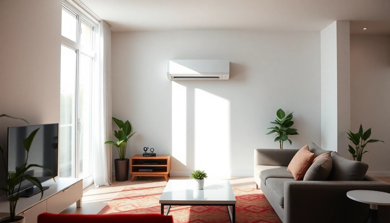 Klimaanlage kosten: Stilvolle Klimaanlage in modernem Wohnzimmer zeigt die verschiedenen Preisklassen und Möglichkeiten.