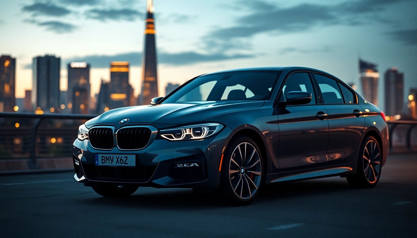 Die BMW Codierung zeigt ein modernes Fahrzeug in einer städtischen Umgebung bei Dämmerung.