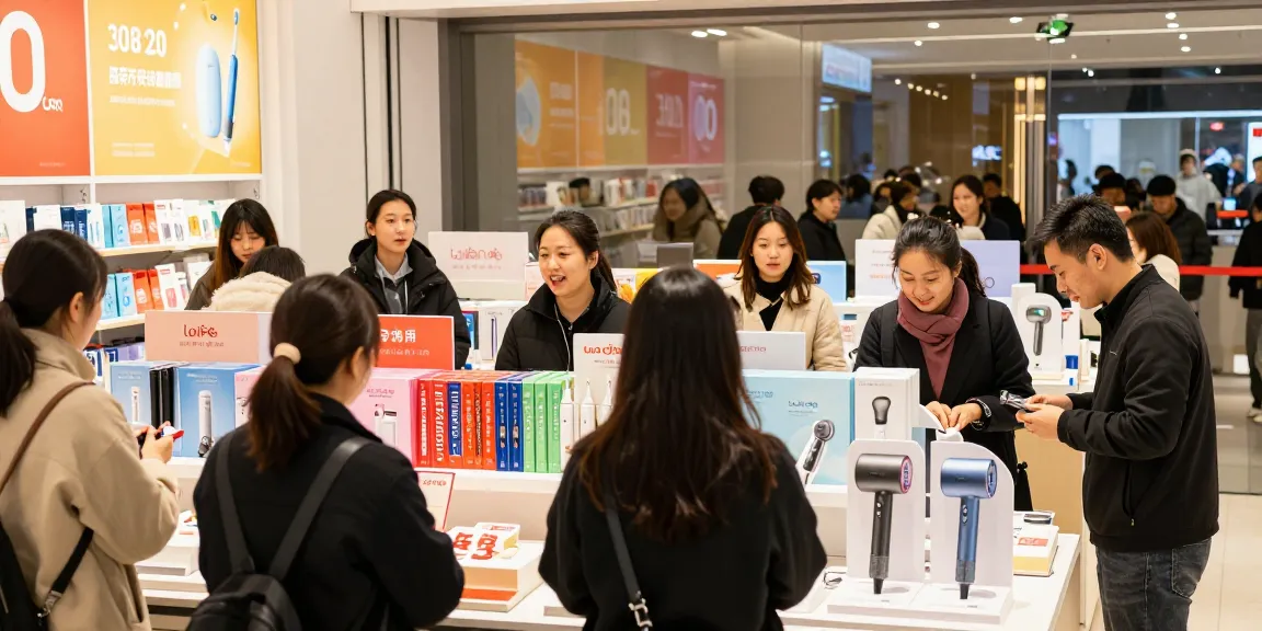Laifen de Angebote im modernen Geschäft während des Prime Day Sales, Kundeninteraktion und Produkte.