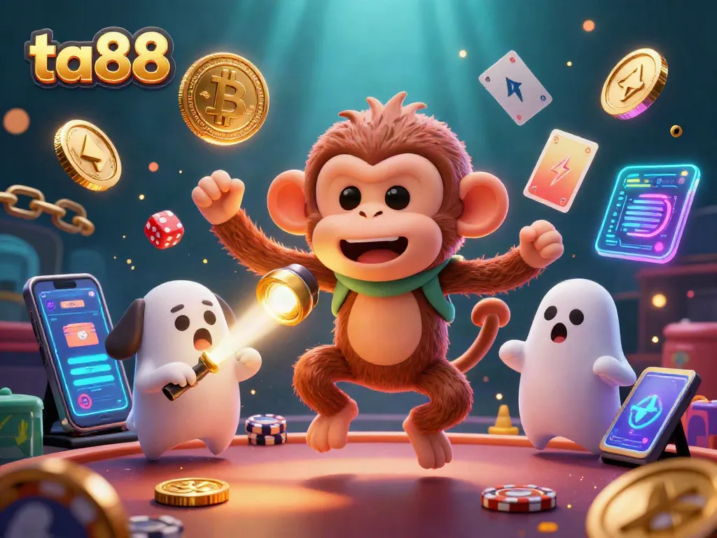 Engage with TA88's live casino action, featuring a poltergeist monkey juggling delights amidst a vibrant gaming scene.