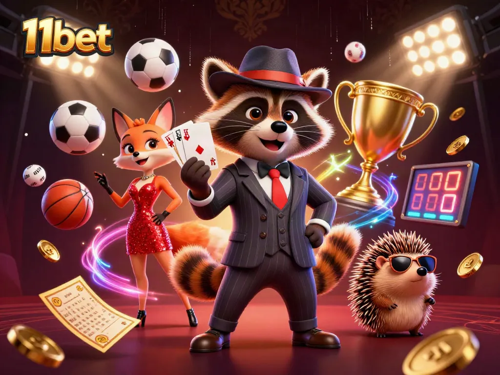 Experience thrilling wins at 11bet with a dynamic scene of playful characters and sports elements.