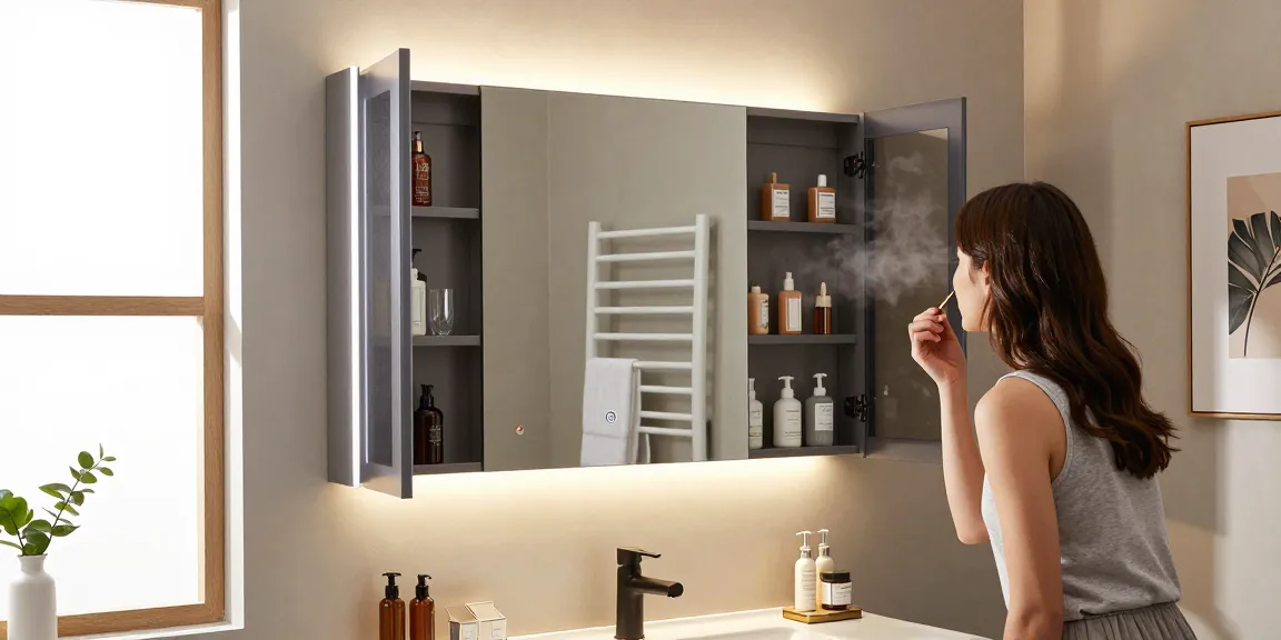 Stijlvolle badkamer spiegelkast 120 cm met geïntegreerde verlichting en opslag voor beauty essentials.