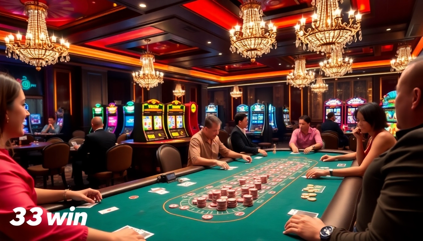 Players winning big at a poker game while enjoying the exhilarating experience of 33win casino.