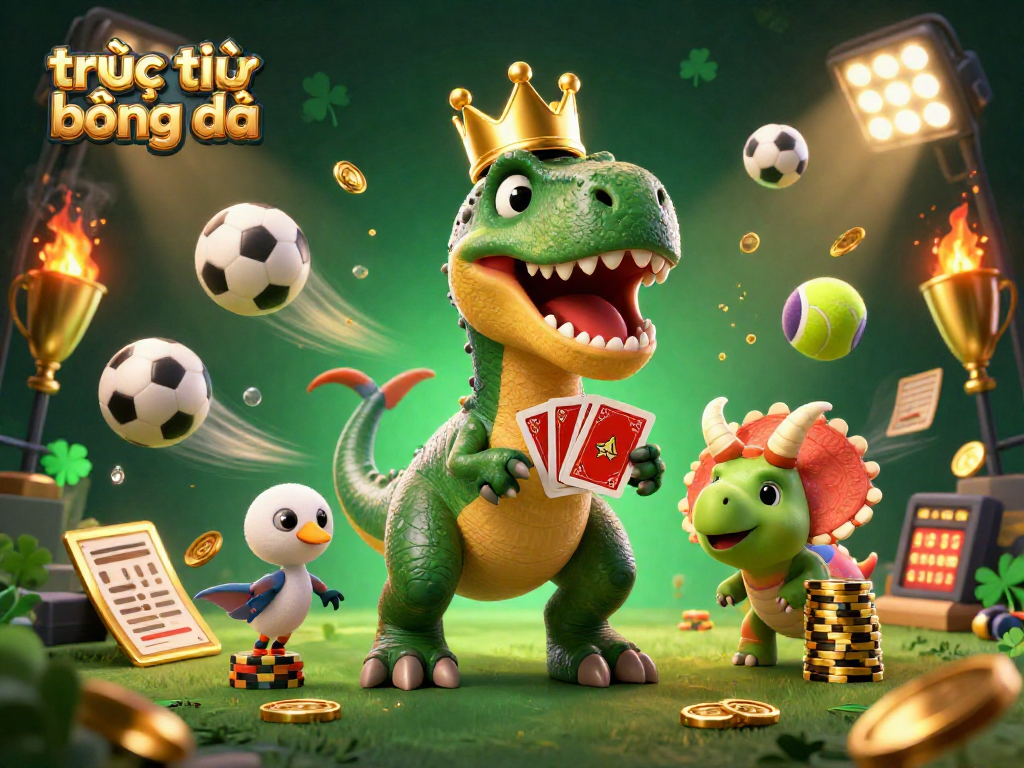 Experience trực tiếp bóng đá with our vibrant scene of playful dinosaurs engaging in a thrilling betting atmosphere.
