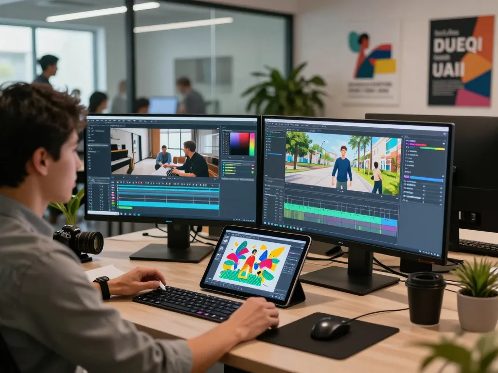 Motion control software in an innovative digital workspace showcasing animation techniques with vibrant visuals.
