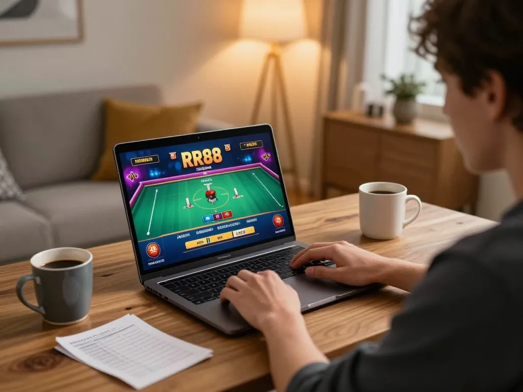 Player engaged in an online RR88 casino game, highlighting immersive gaming experience.