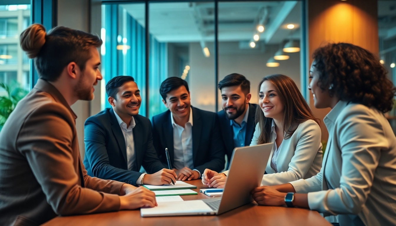 Unternehmensberatung in action, showcasing a diverse team collaborating in a modern business setting.