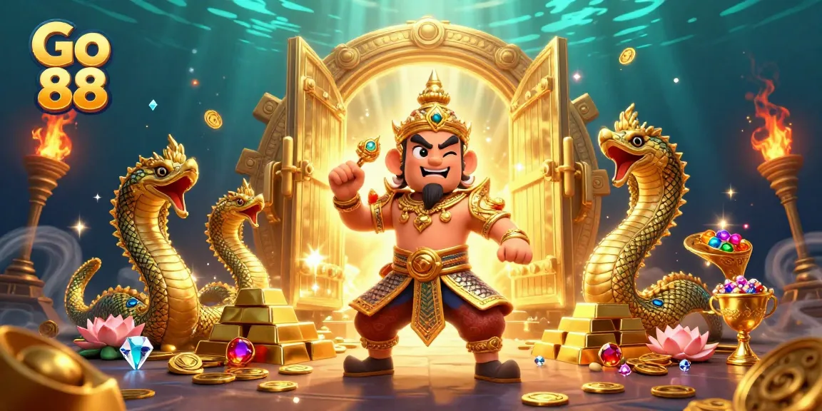 Experience the thrill of Go 88 as the guardian and Naga protect treasures in this vibrant gaming scene.