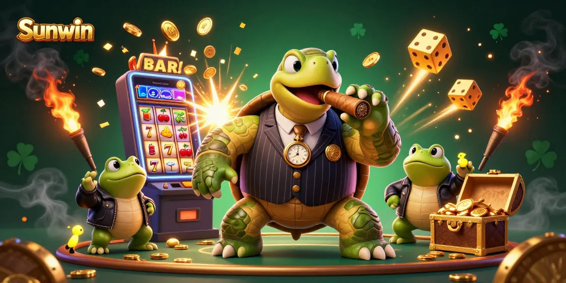Experience the excitement of Sunwin with the massive turtle and casino elements sparking joy.