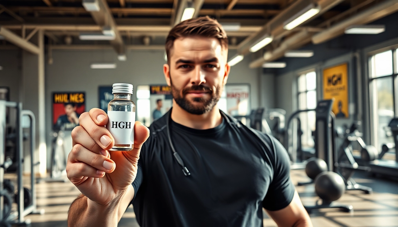 HGH kaufen in einer modernen Fitnessstudio-Umgebung mit einem professionellen Trainer.