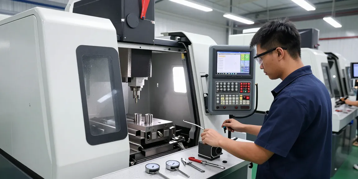 CNC-Bearbeitung in einer modernen Werkstatt mit präzisen Maschinen und Technikern.