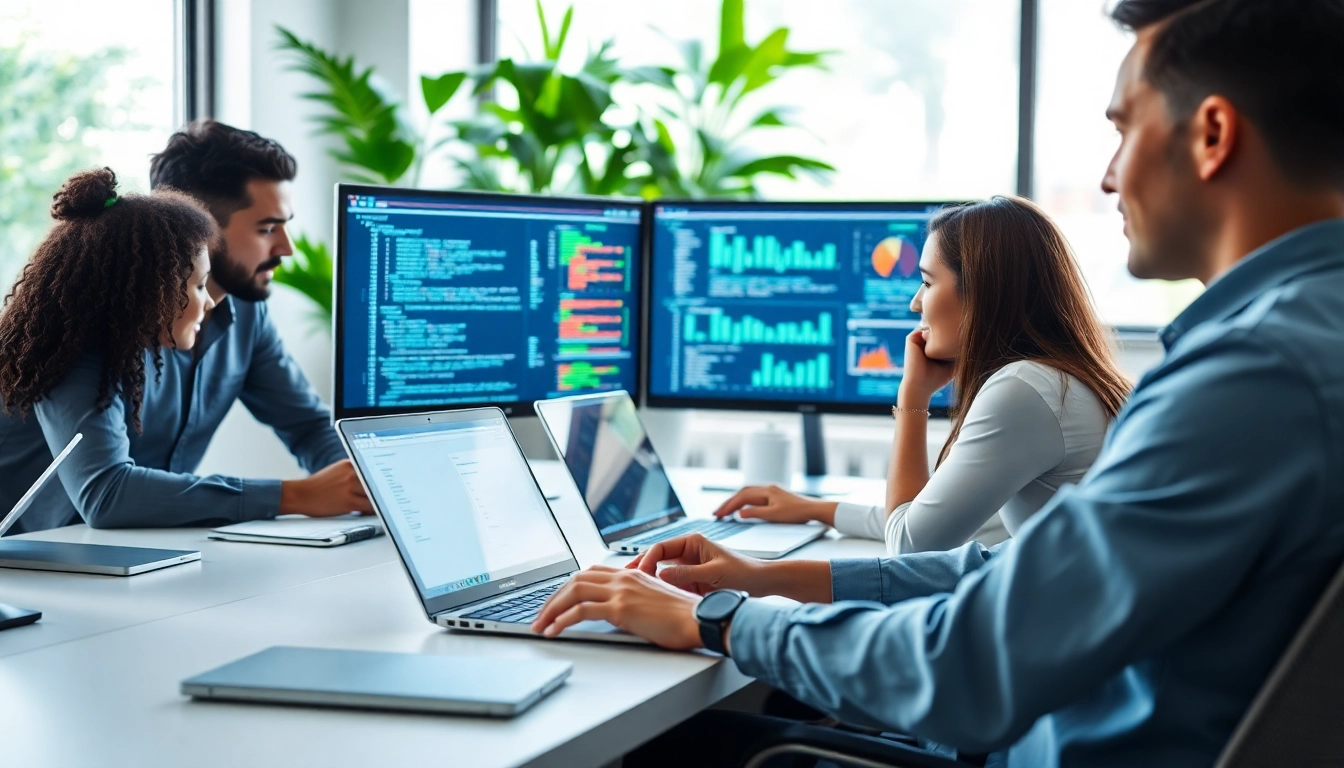 Optimale Software Hilfe durch Experten, die zusammen an einem digitalen Arbeitsplatz arbeiten.