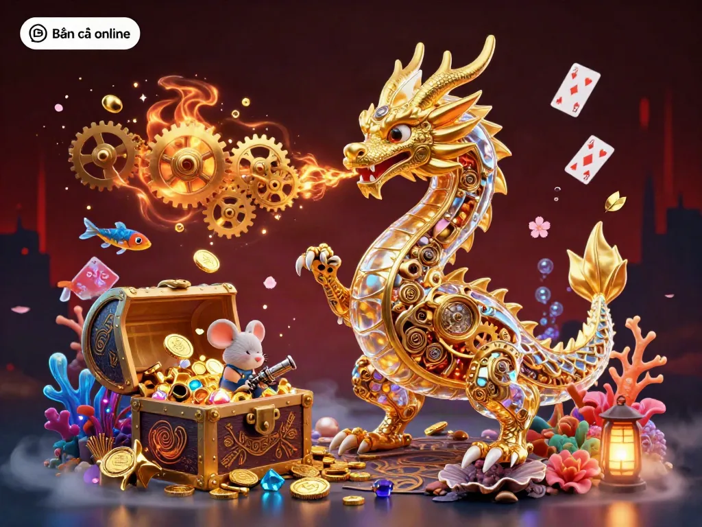 Experience thrilling Bắn cá online with vibrant underwater treasure and dynamic gaming elements in this illustration.