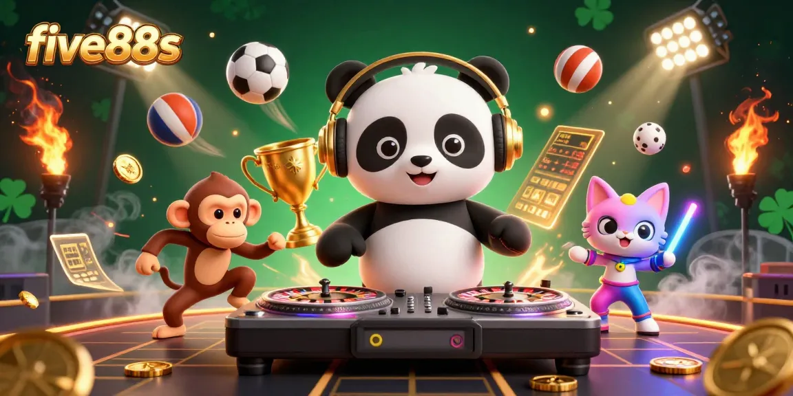 Experience thrilling gaming with five88s, featuring vibrant characters and dynamic casino scenes.