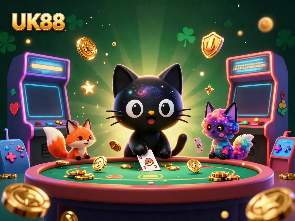 Engage in thrilling gameplay with UK88's cosmic casino featuring enchanting characters and vibrant elements.