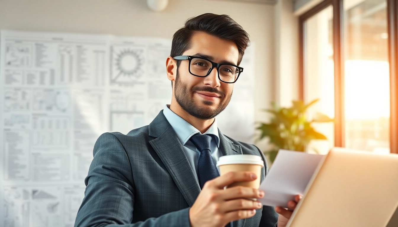 Headhunter Ingenieure berät in einem modernen Büro, umgeben von Lebensläufen und Plänen.