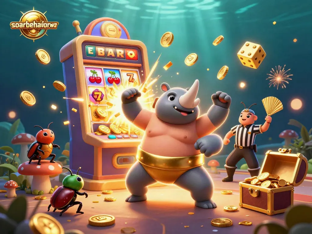 Join the thrilling casino adventure with soarbehaviorwa as the beetle champion scores big in a dynamic slot scene.