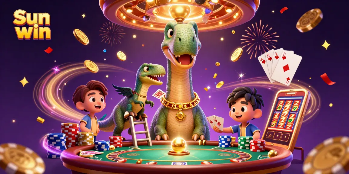 Experience exciting gameplay at Sun win with vibrant visuals of casino elements and playful characters.