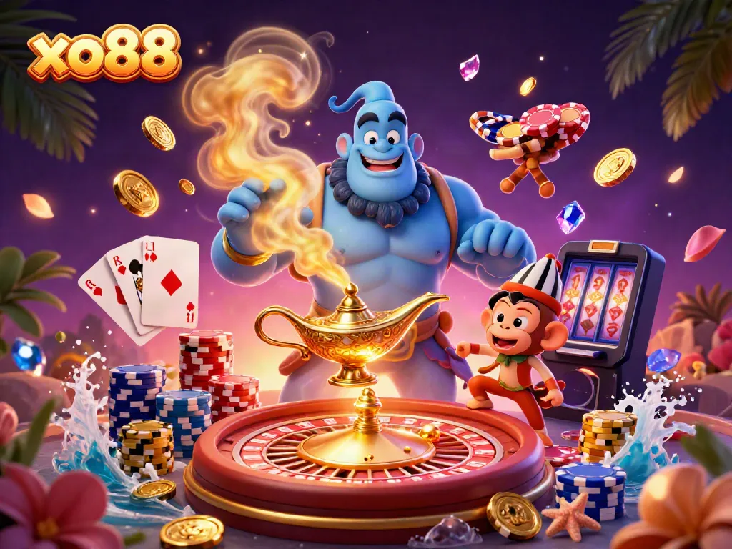 Experience thrilling games with xo88 in an exciting casino scene filled with magical elements.