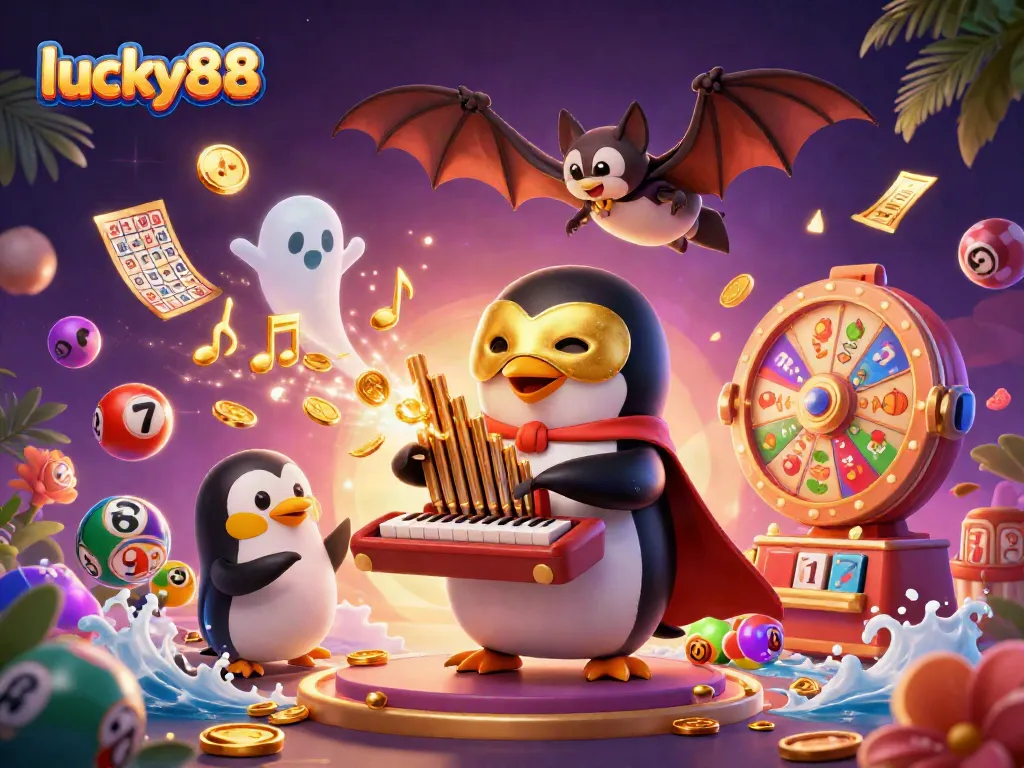 Experience the excitement of lucky88 with vibrant slot reels and golden coins in an animated casino scene