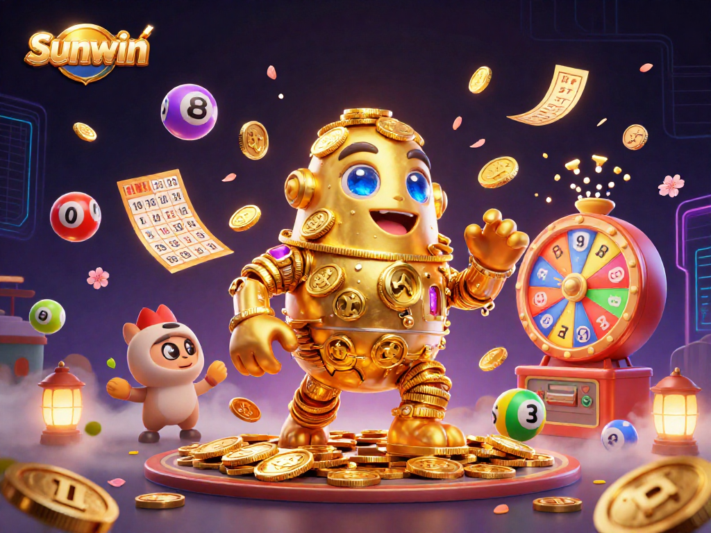 Experience the Sunwin gaming excitement as a golden golem and dynamic game elements create a vibrant online casino atmosphere.