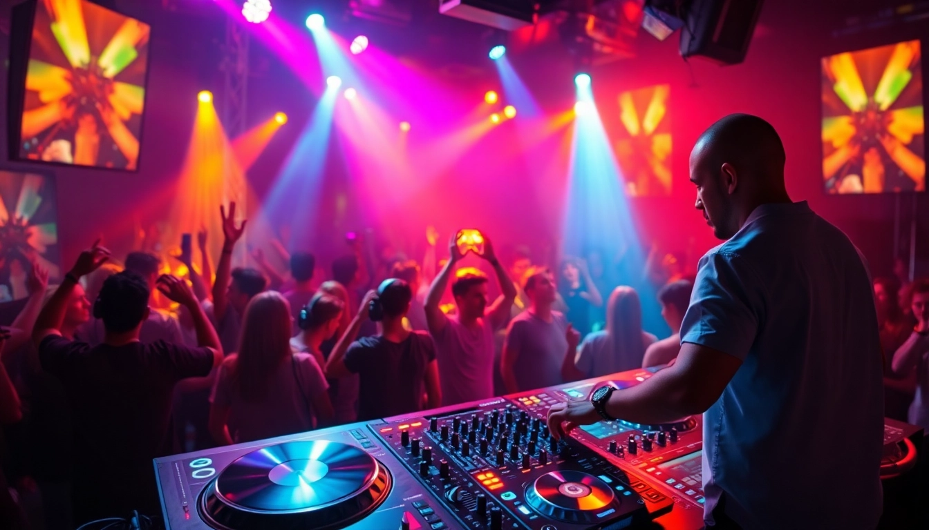 DJ in München live performance with vibrant lights and an energetic audience.