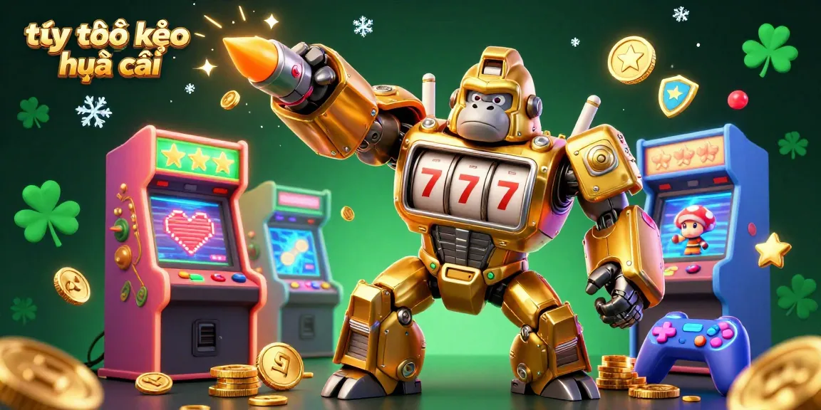 Engage with tỷ lệ kèo nhà cái showcasing a golden mech gorilla and vibrant gaming elements.